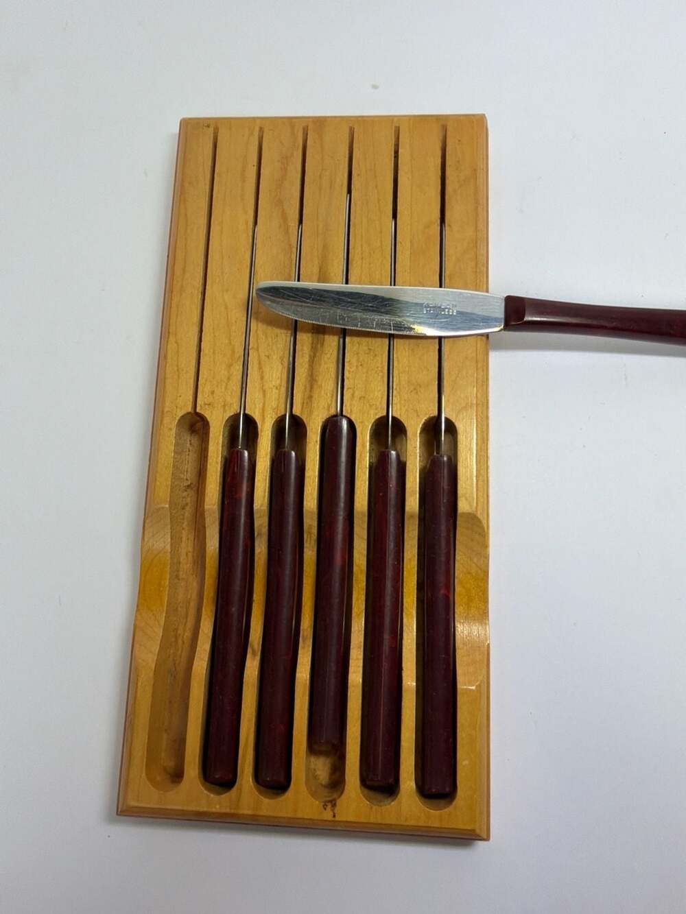 Vintage Kaylan 6-Piece Stainless Steel Steak Knife Set with Faux Bakelite Handle